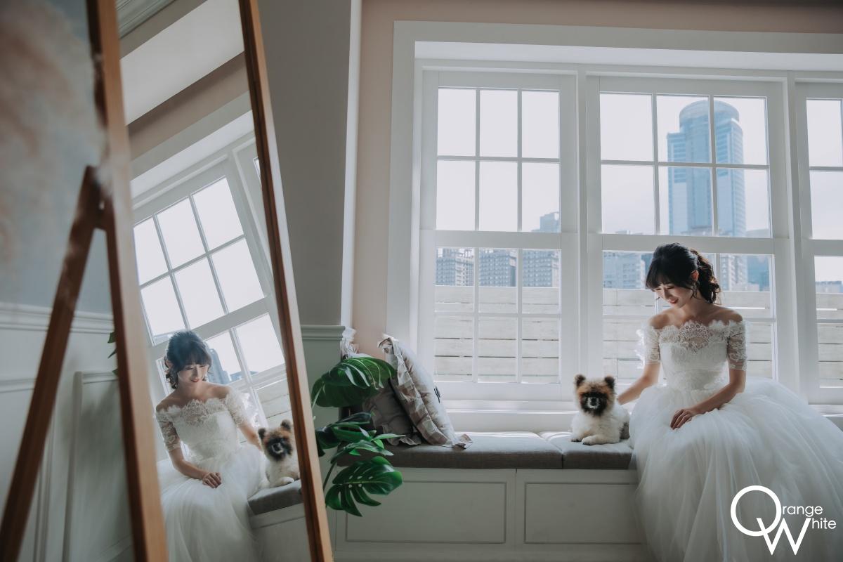 寵物婚紗 新娘與博美的室內婚紗照